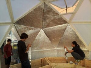 Kids Building Greenhouse with Solexx Geodesic Dome Style